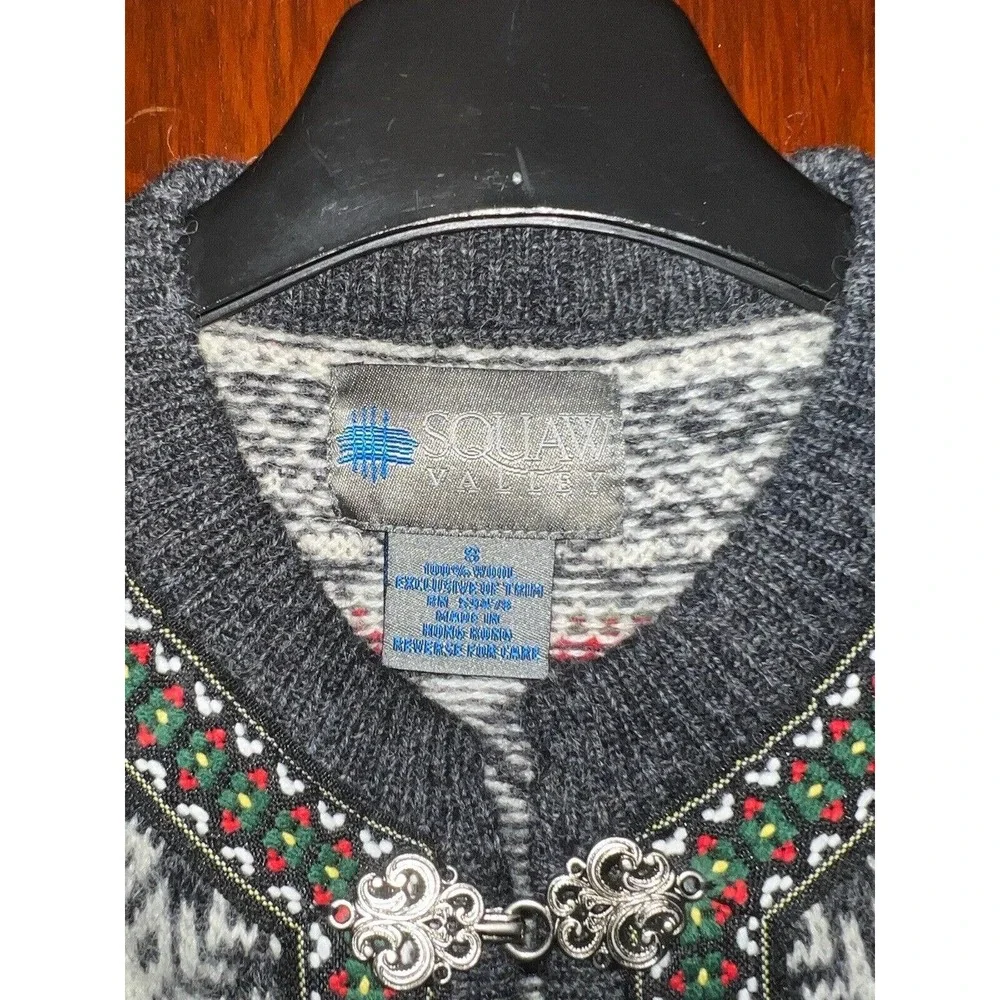 NWT Squaw Valley Sweater Cardigan Grey White Snowflake Nordic Wool SMALL S - Picture 5 of 5